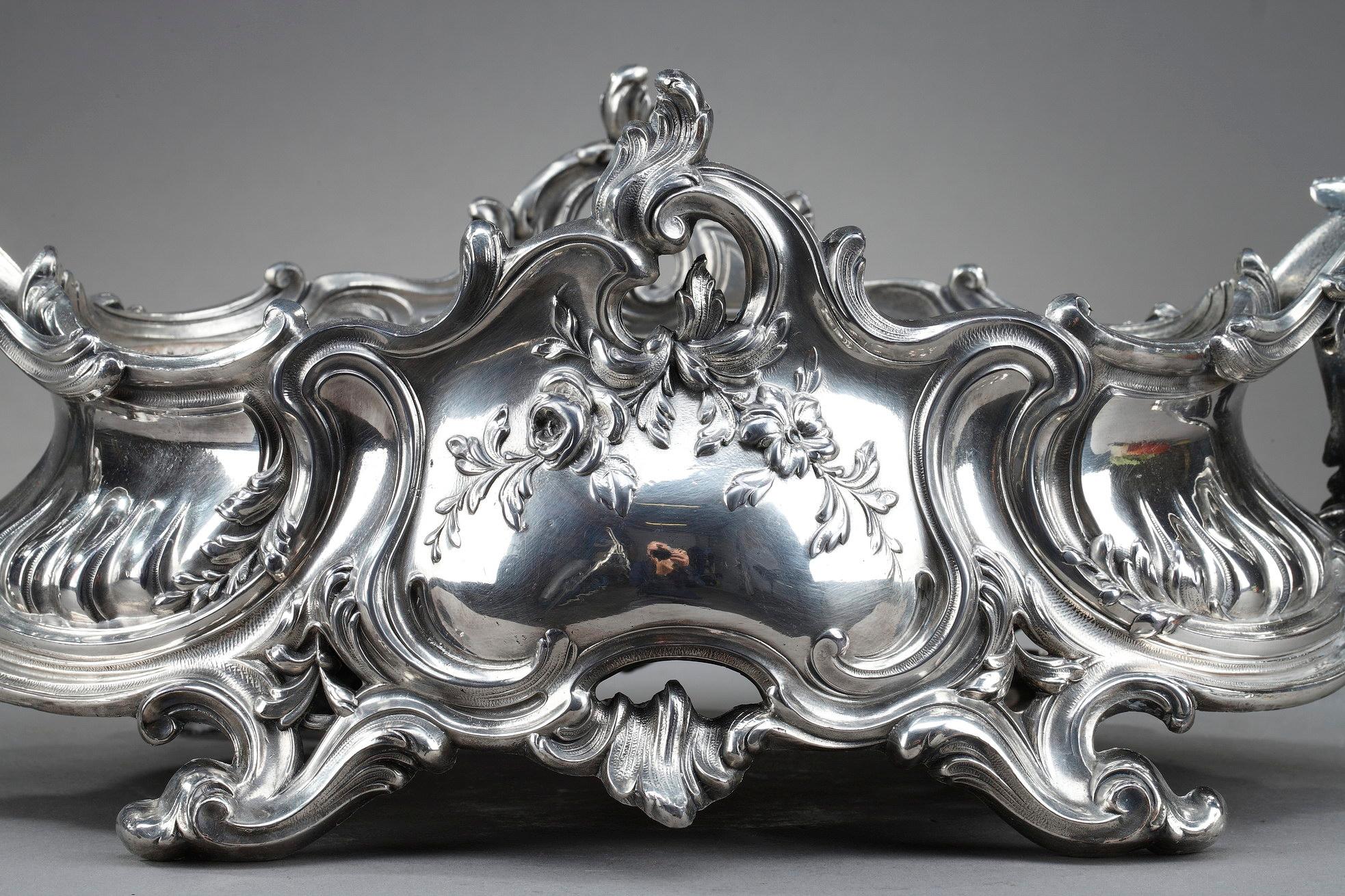Louis XV Style Silvered Bronze Centerpiece, Napoleon III Period For Sale 1