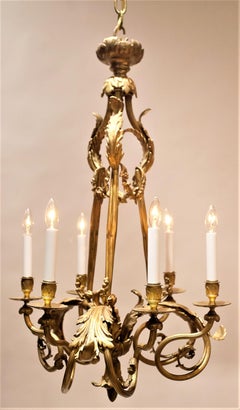 Louis XV Style Six-Light Brass Chandelier, circa 1925, Continental