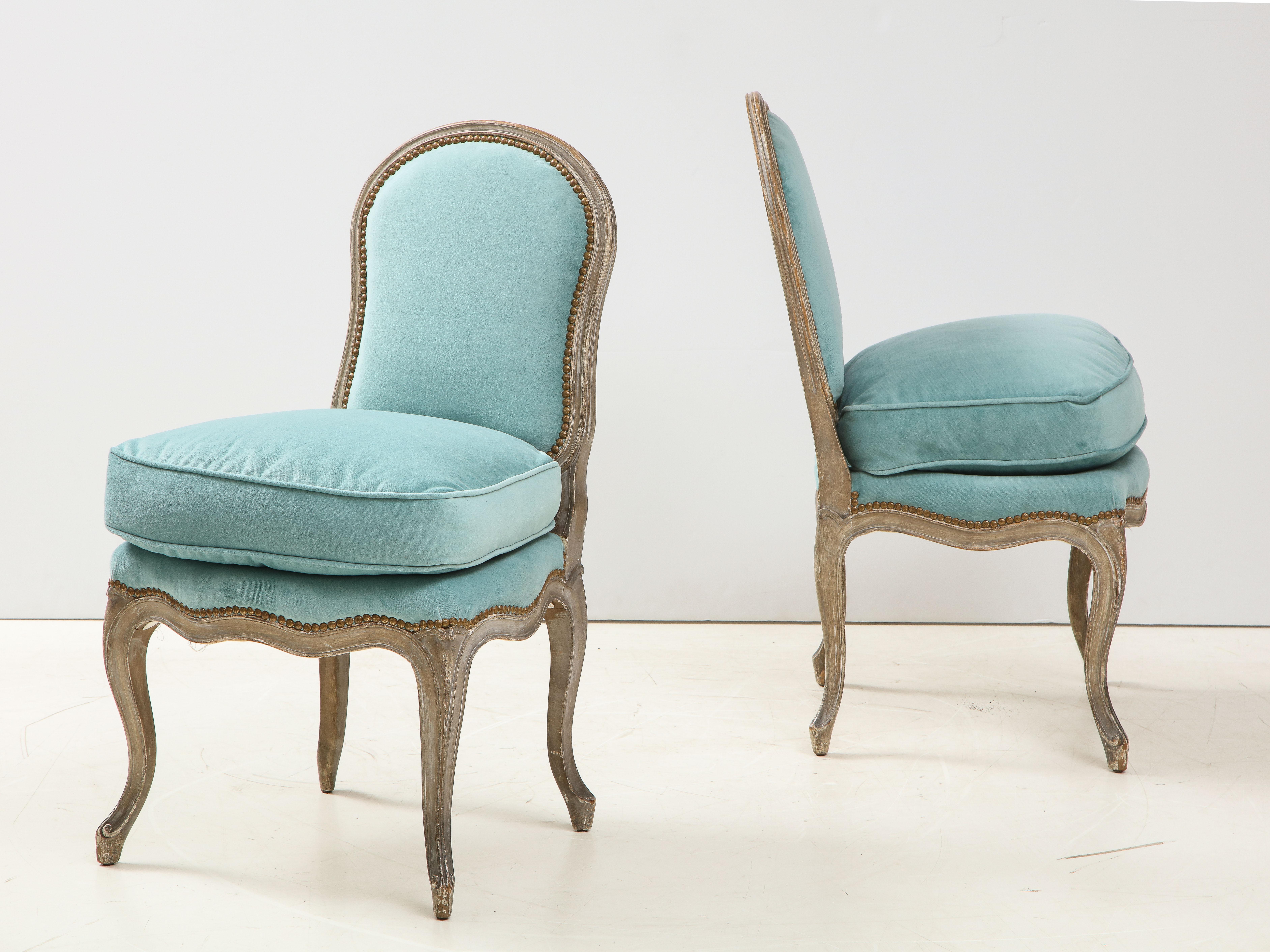Velvet Louis XV Style Slipper Chairs