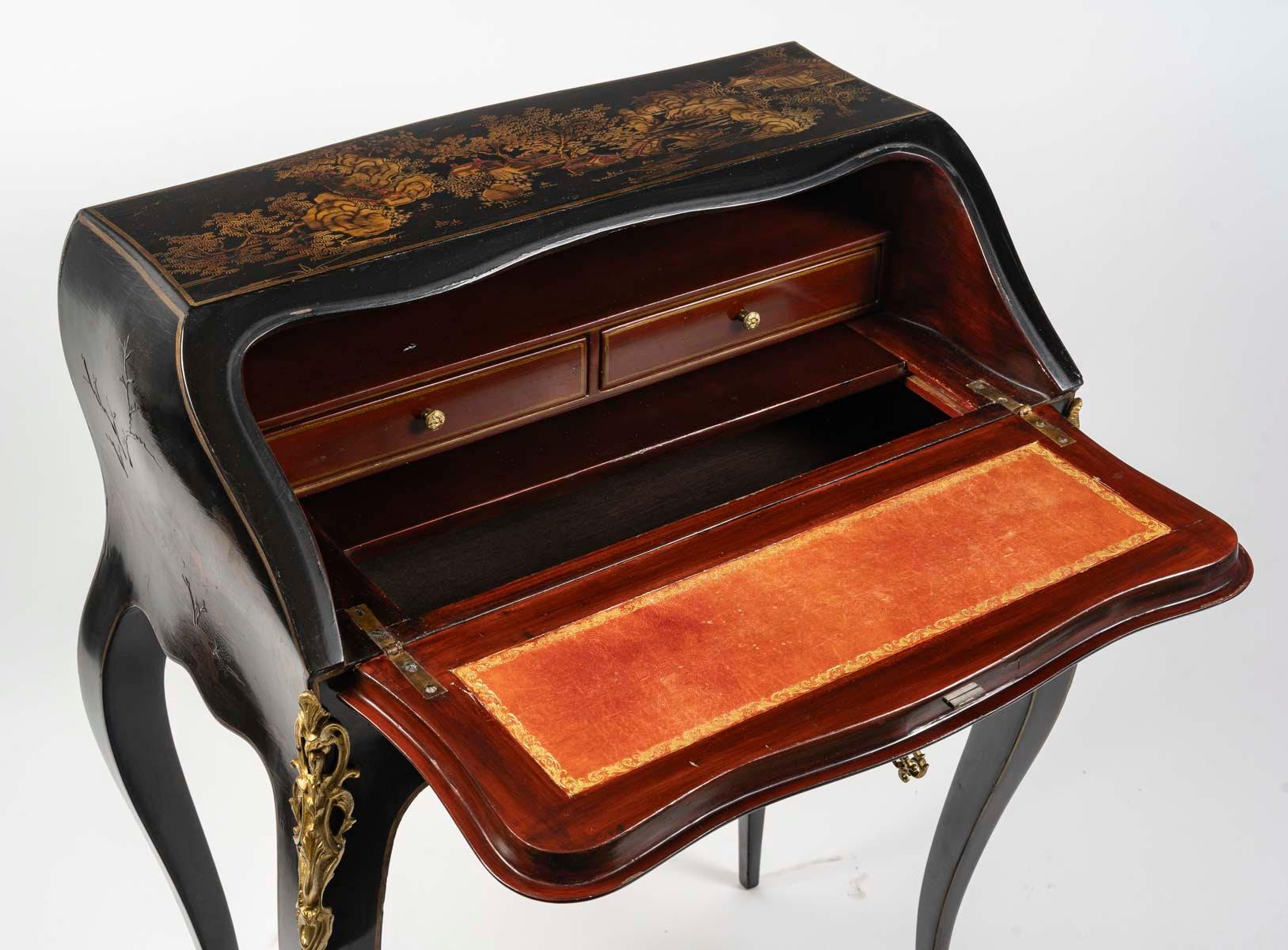 20th Century Louis XV Style Sloping Desk in Lacquer and Gilt Bronze. For Sale