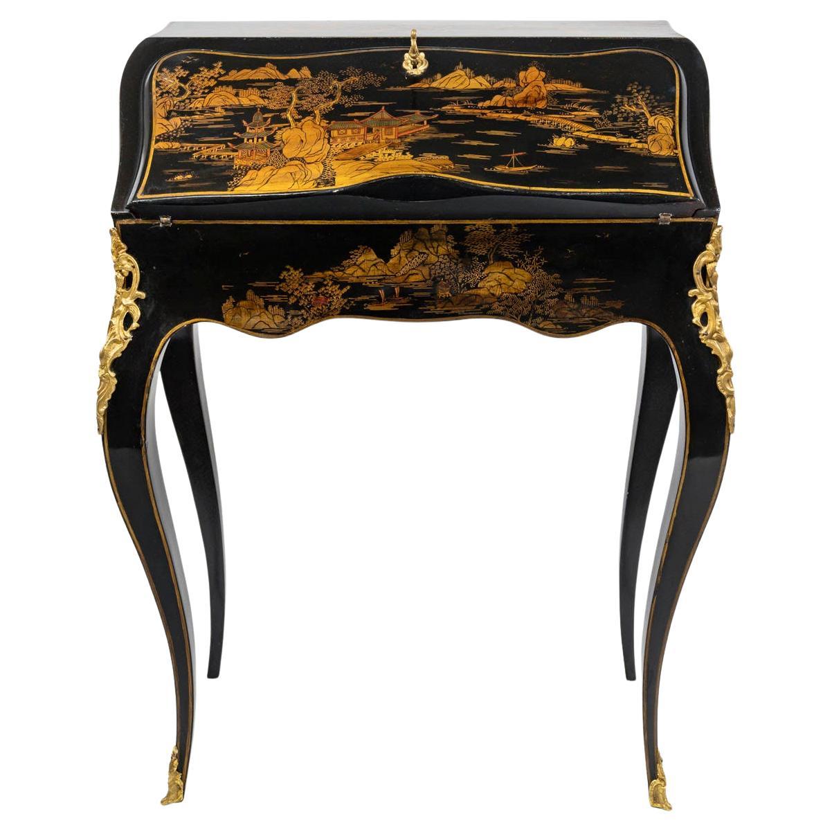 Louis XV Style Sloping Desk in Lacquer and Gilt Bronze. For Sale