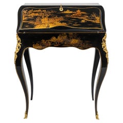 Antique Louis XV Style Sloping Desk in Lacquer and Gilt Bronze.