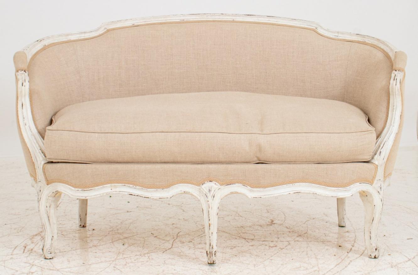 Louis XV lime-washed beechwood small sofa or marquise 