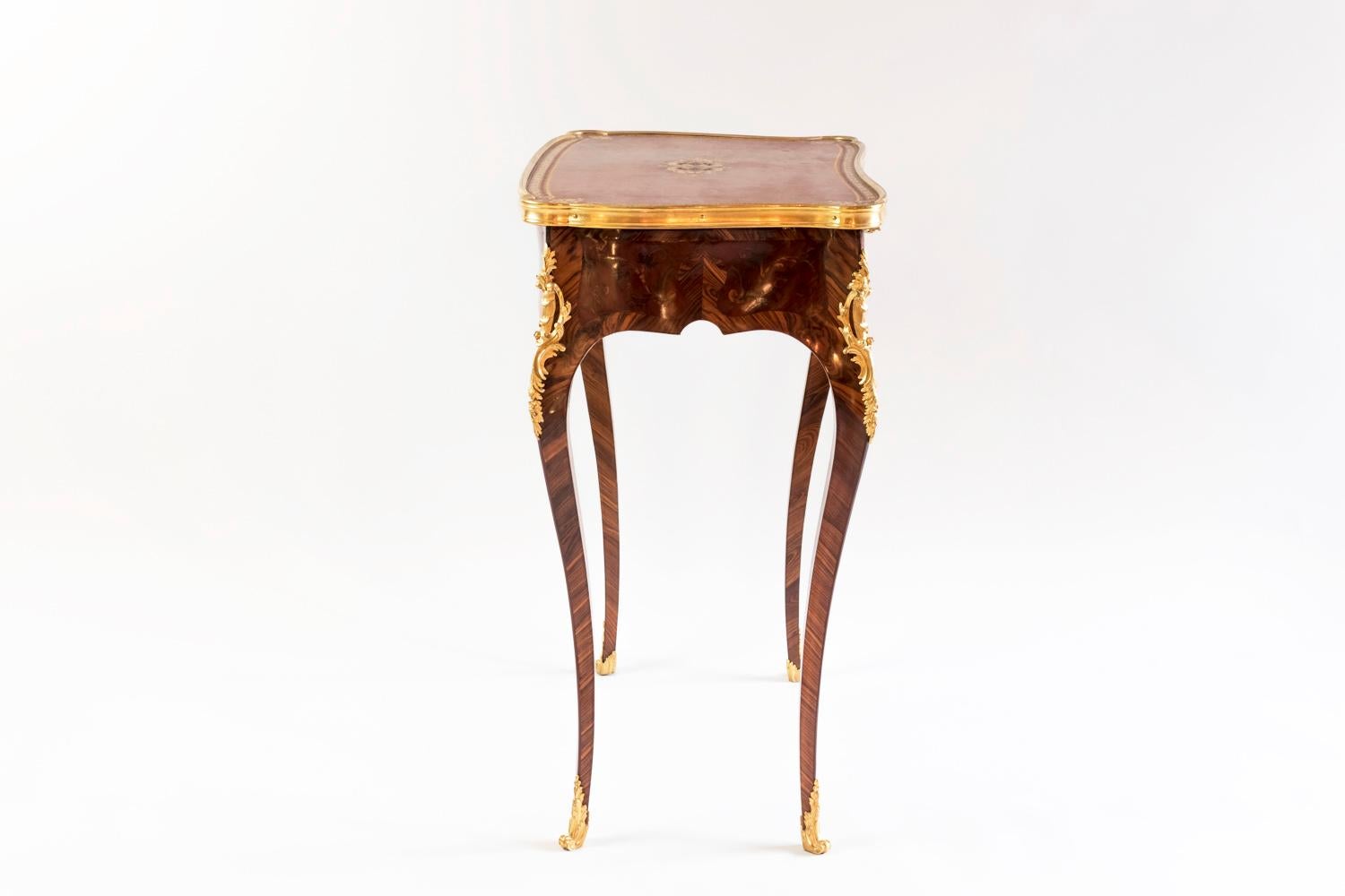 French Louis XV Style Small Table in Marquetry, circa 1880