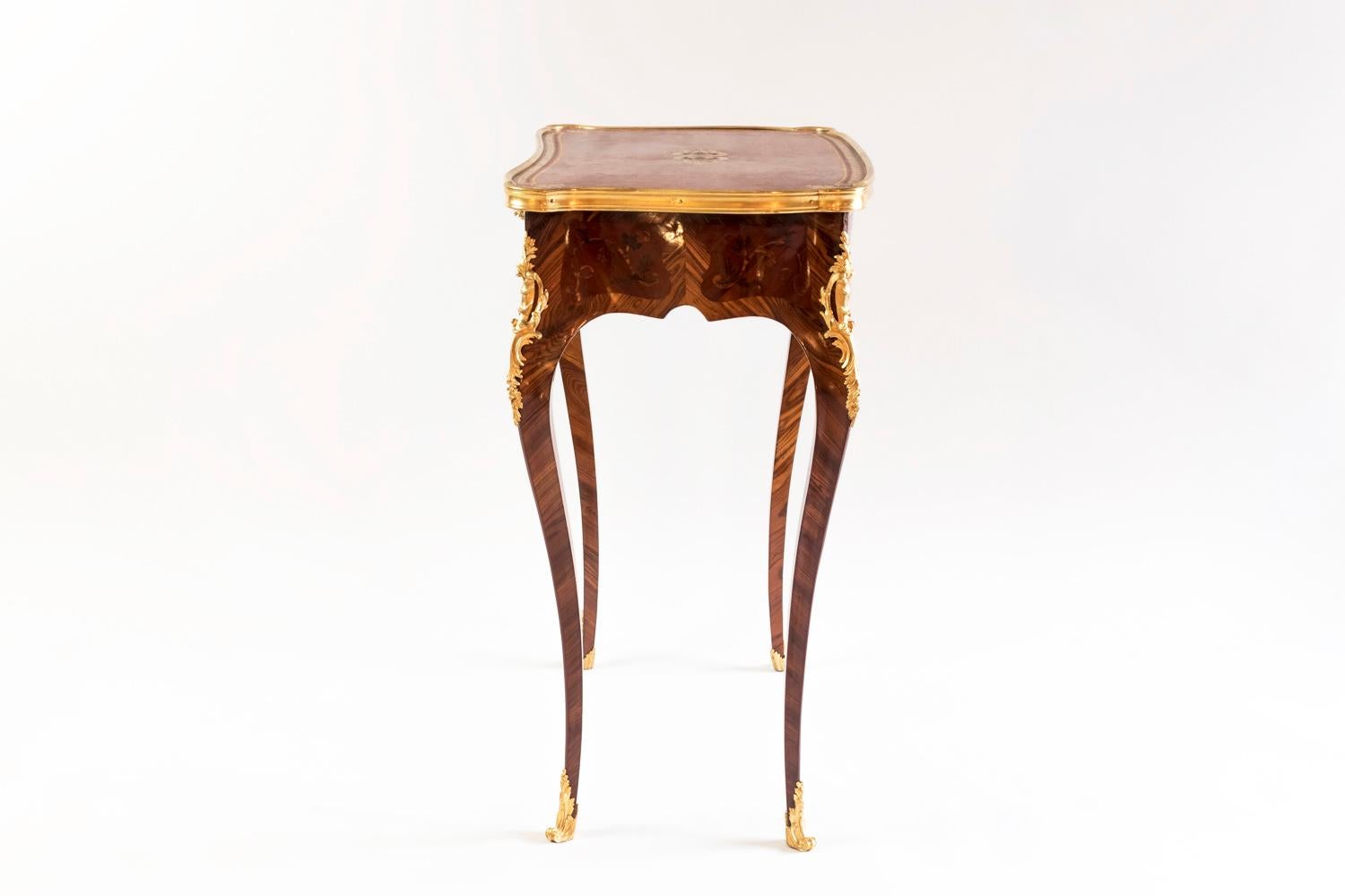 Gilt Louis XV Style Small Table in Marquetry, circa 1880
