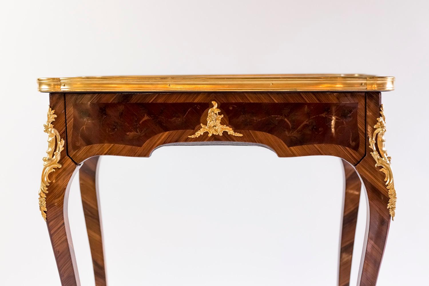 Bronze Louis XV Style Small Table in Marquetry, circa 1880
