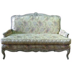 Early 1900s Painted Carved French Louis XV Style Settee Sofa Couch