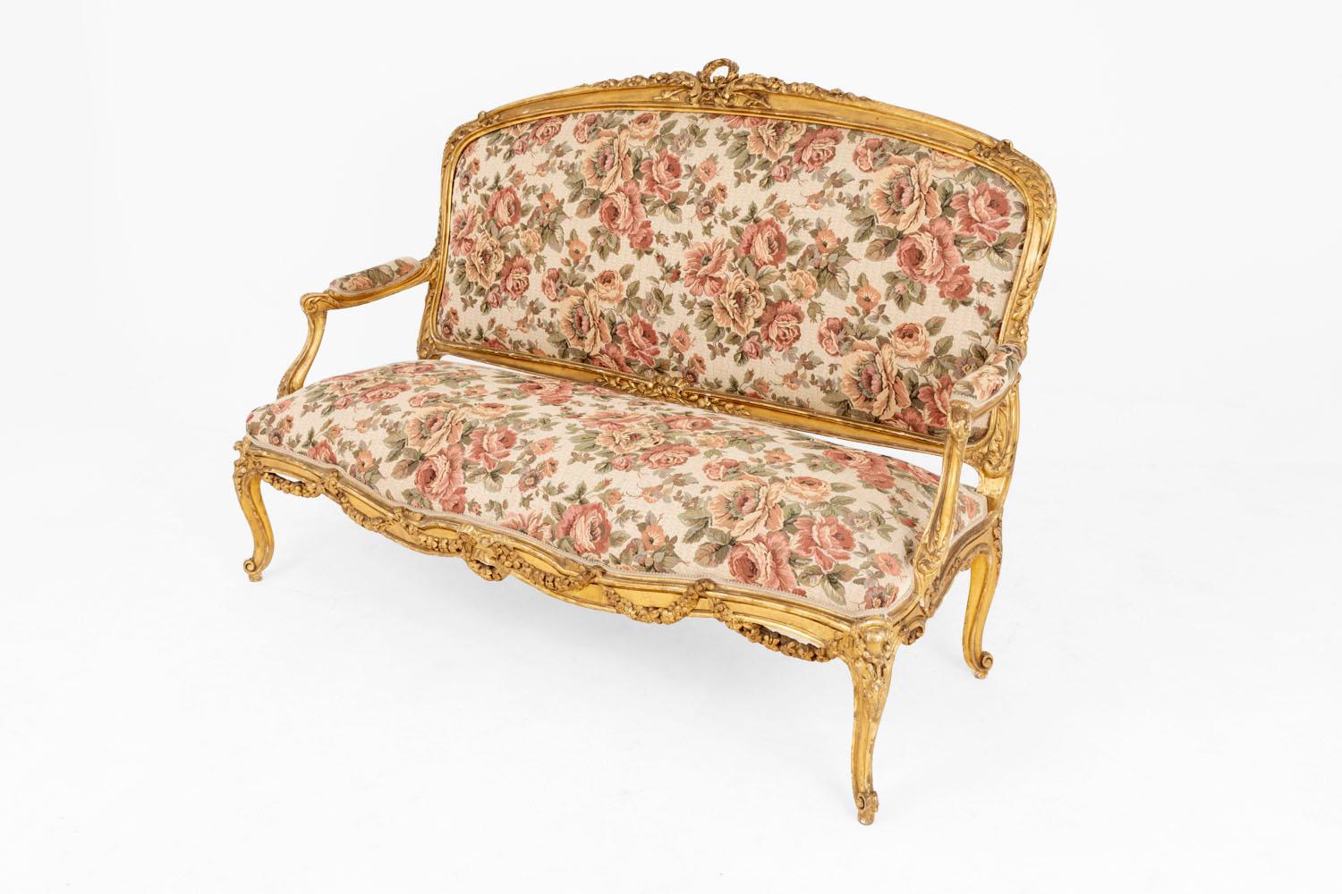 European Louis XV Style Sofa in Giltwood, circa 1880