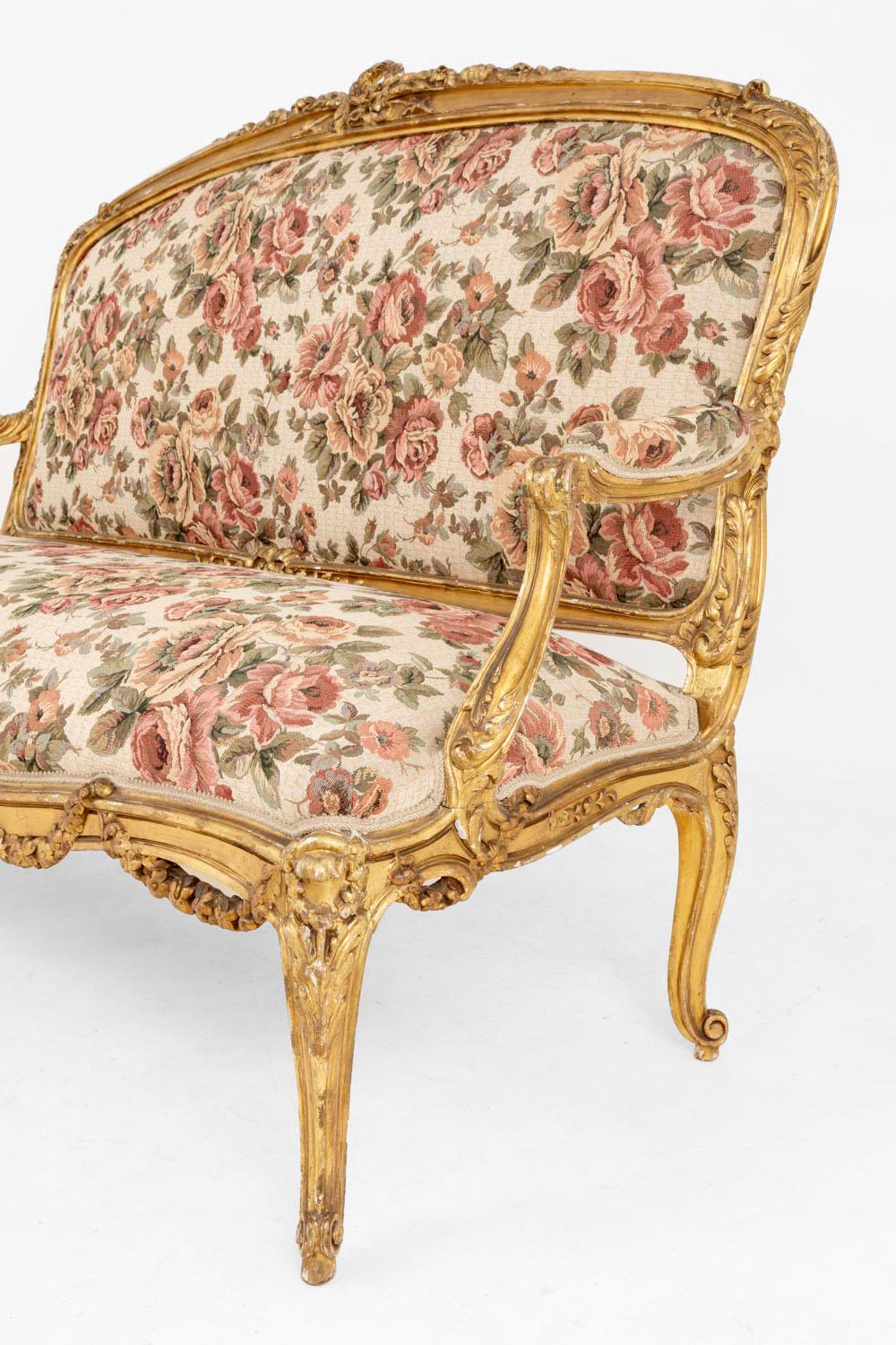 Late 19th Century Louis XV Style Sofa in Giltwood, circa 1880