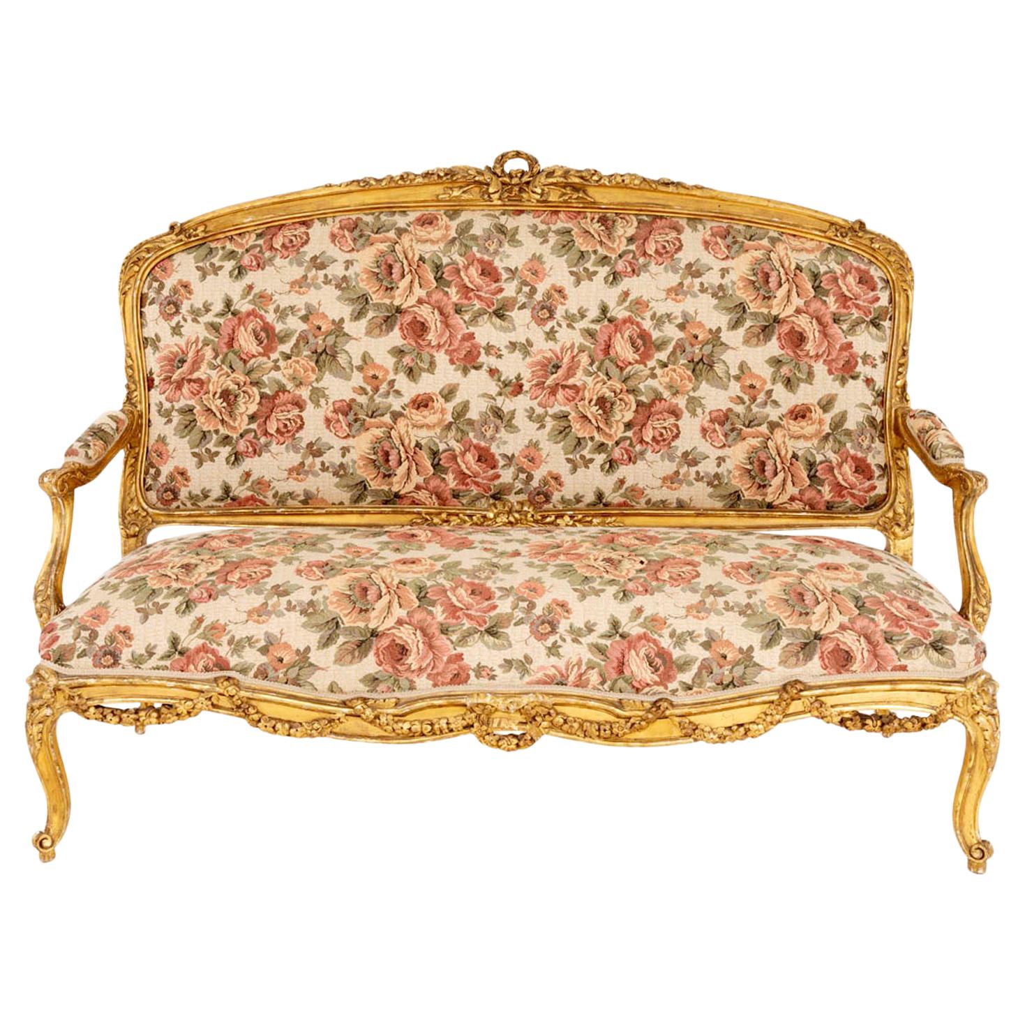Louis XV Style Sofa in Giltwood, circa 1880