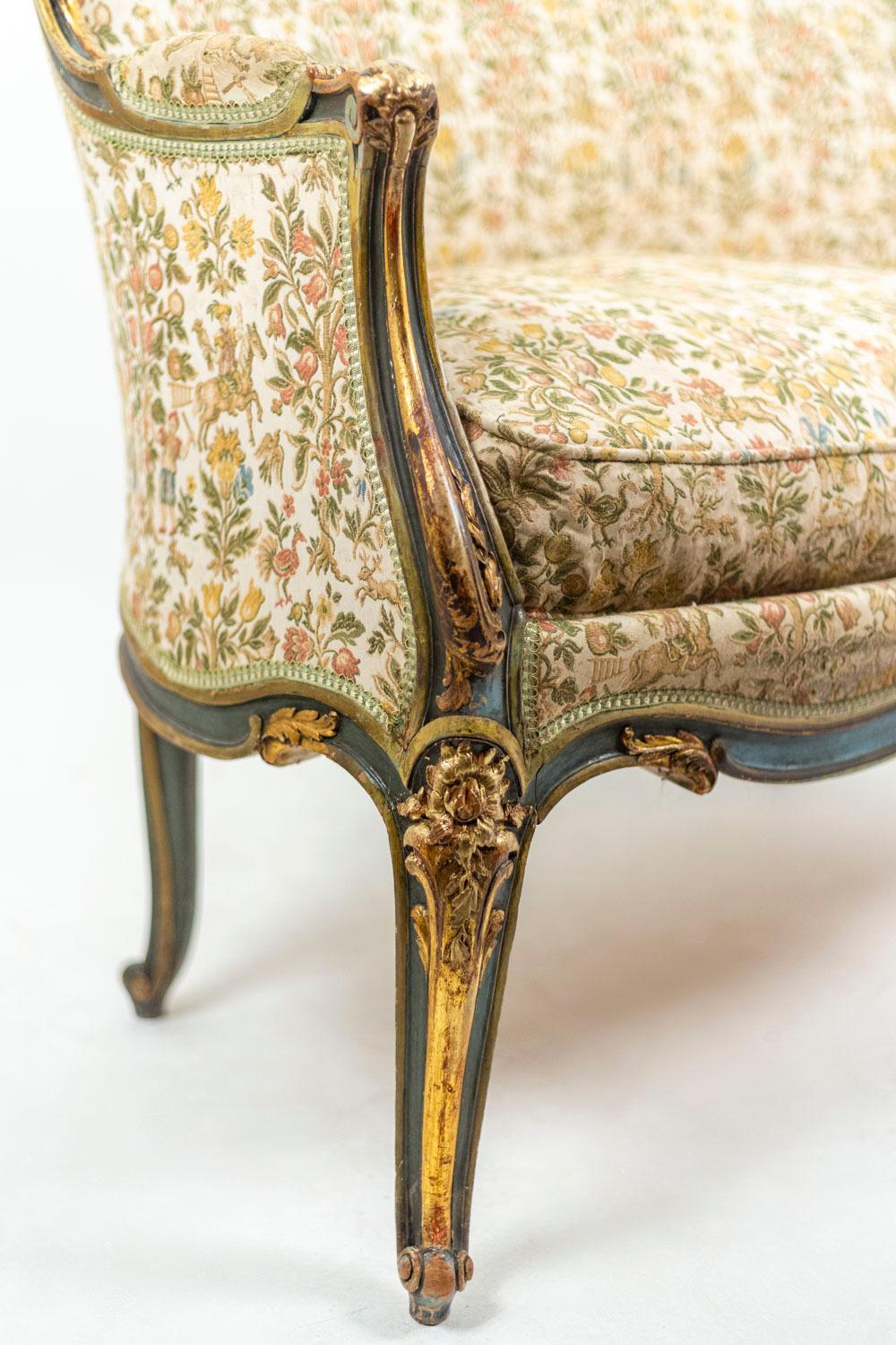 Louis XV Style Sofa in Green Lacquer and Giltwood, circa 1880 In Good Condition In Saint-Ouen, FR
