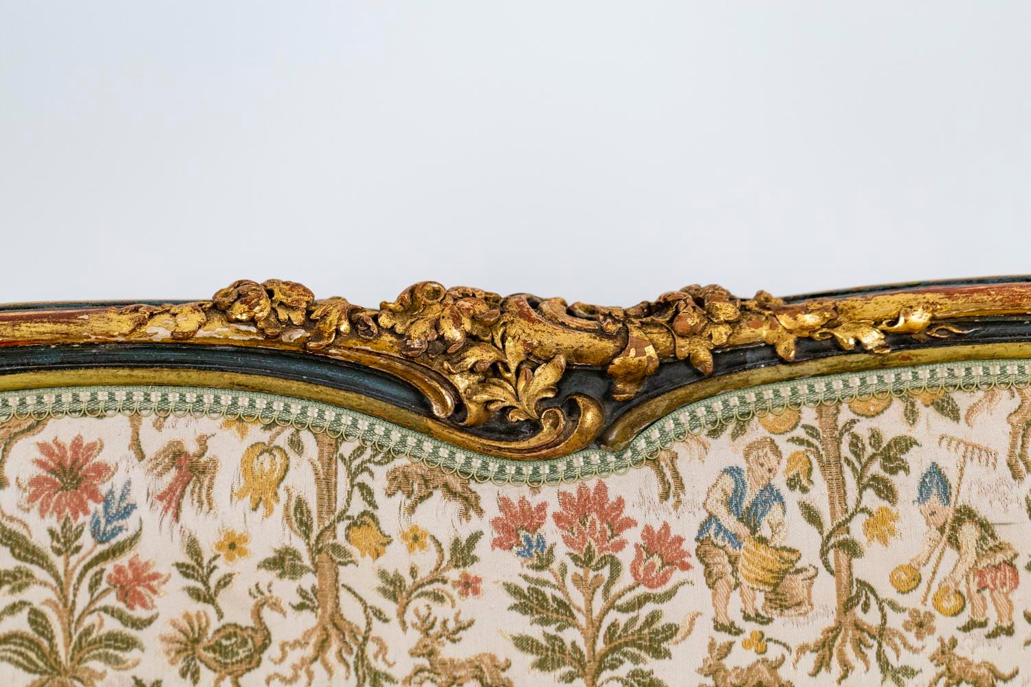 Late 19th Century Louis XV Style Sofa in Green Lacquer and Giltwood, circa 1880
