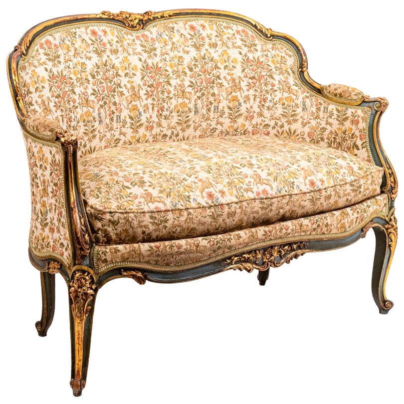 Louis XV Style Sofa in Green Lacquer and Giltwood, circa 1880