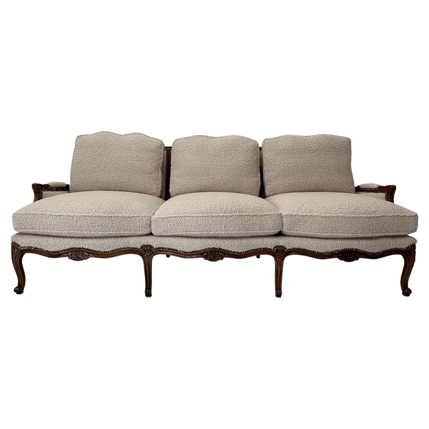 Louis XV Style Sofa in White Italian Boucle For Sale