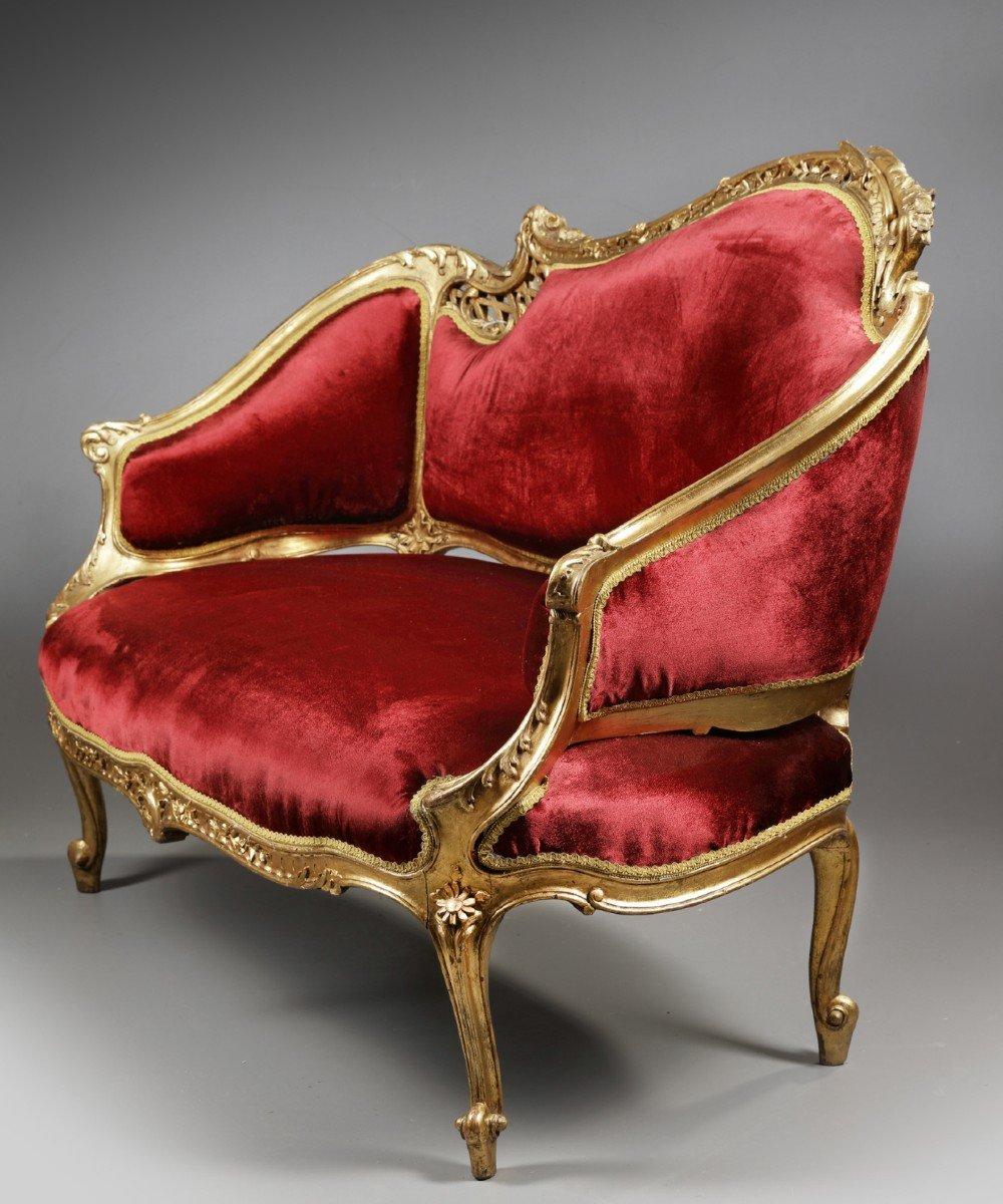 Gilt Louis XV Style Sofa with Red Velvet and Gilded Wood