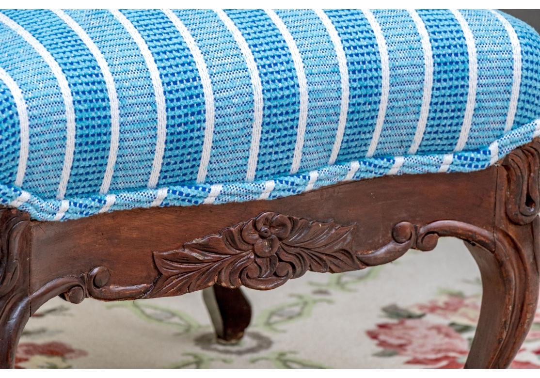 20th Century Louis XV Style Square Carved Upholstered Bench For Sale