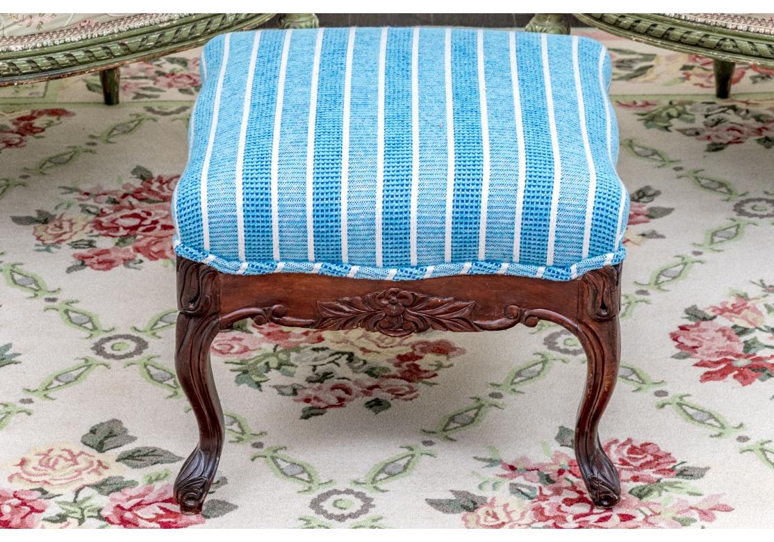 Louis XV Style Square Carved Upholstered Bench For Sale 2