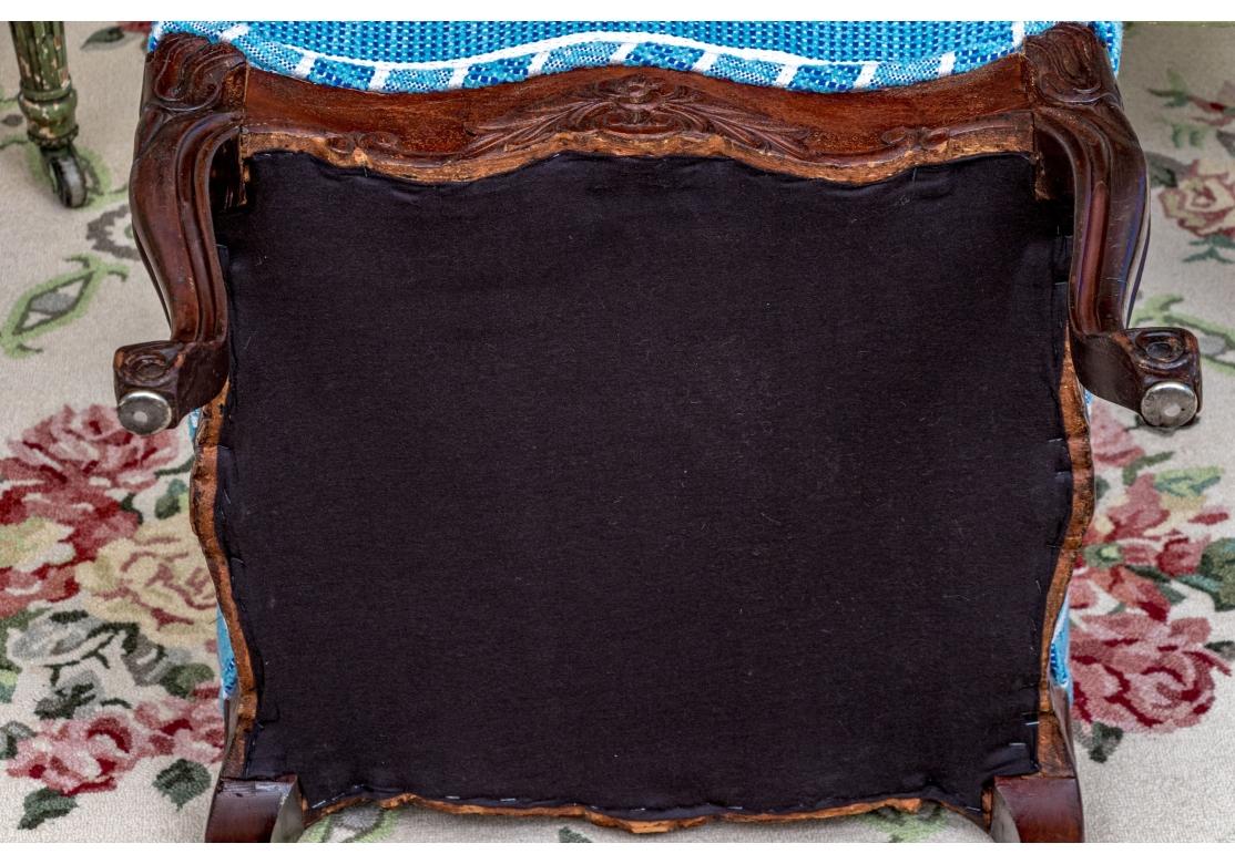 Louis XV Style Square Carved Upholstered Bench For Sale 3