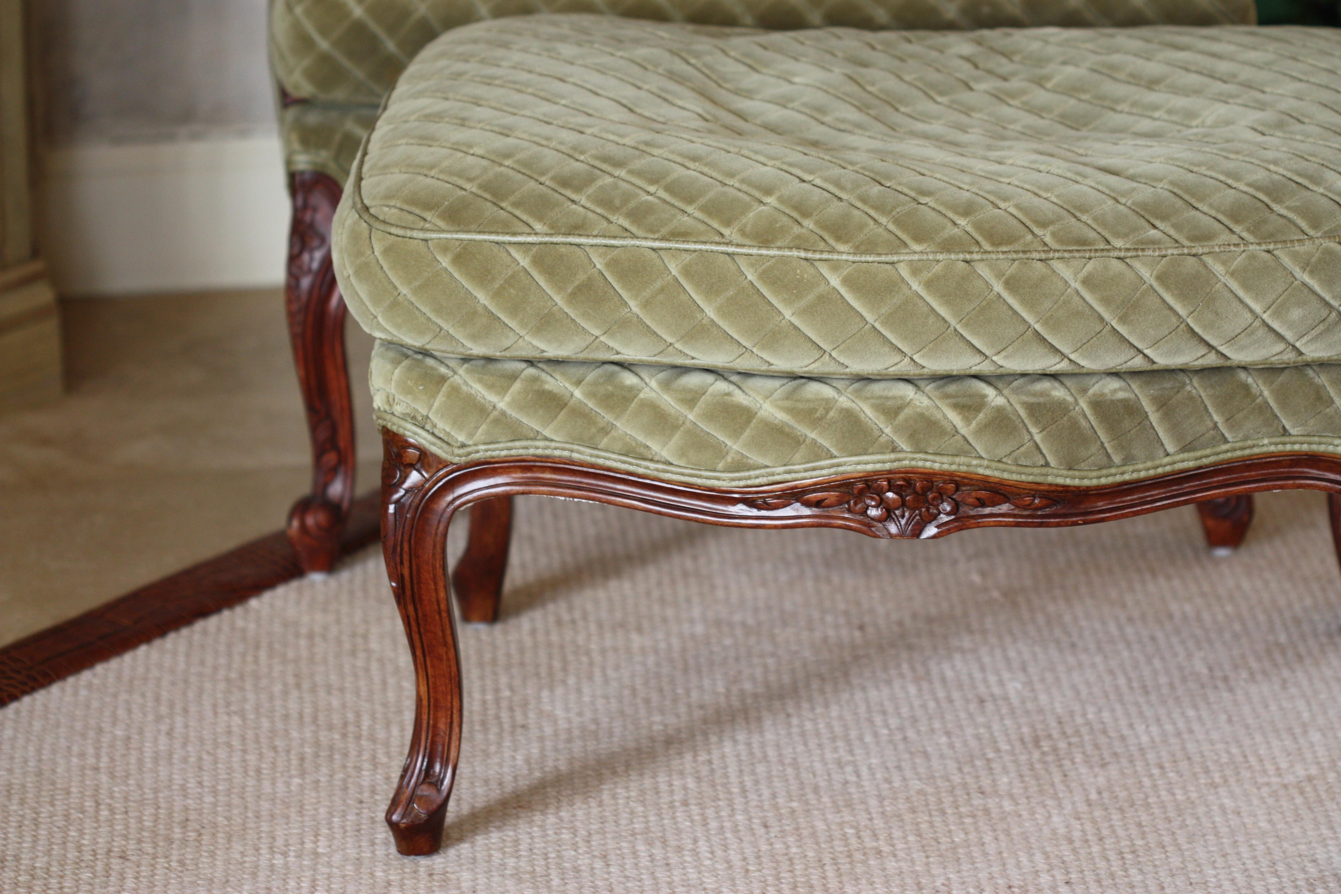 20th Century  Louis XV Style Stained Wood Duchesse Brisse.  Lovely  vintagechair and ottoman. For Sale