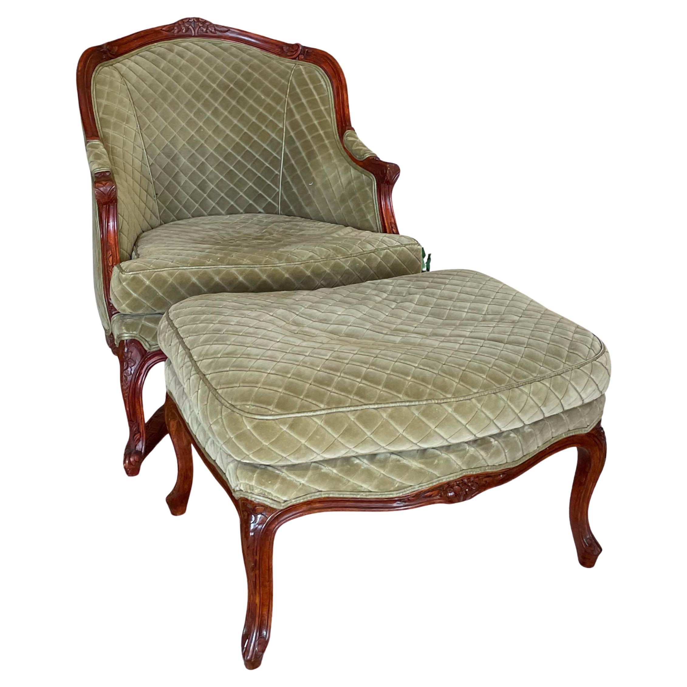  Louis XV Style Stained Wood Duchesse Brisse.  Lovely  vintagechair and ottoman. For Sale