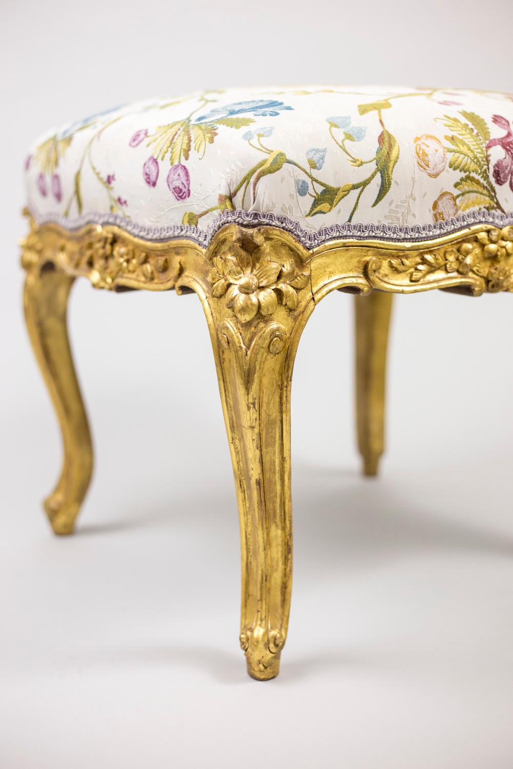 Late 19th Century Louis XV Style Stool in Giltwood, circa 1880
