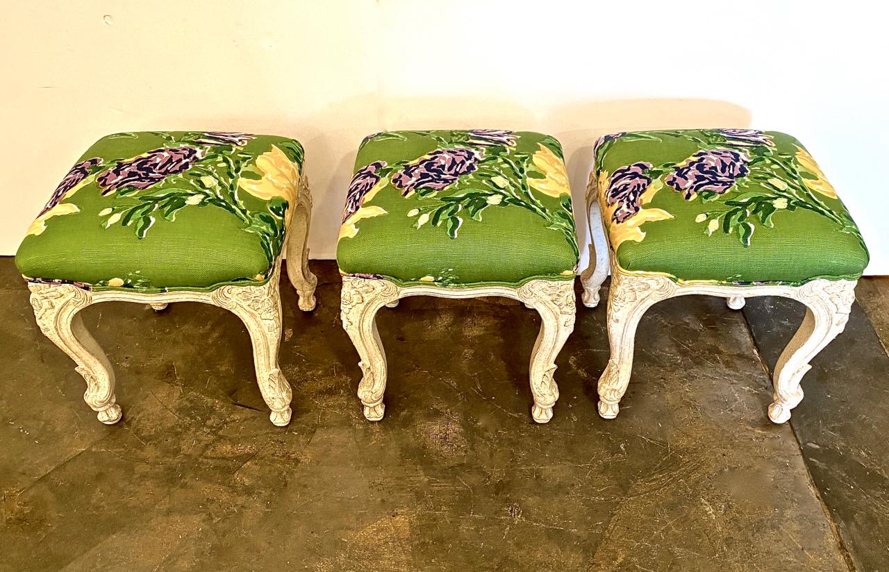20th Century Louis XV Style Stools or Tabourets, Set of 3