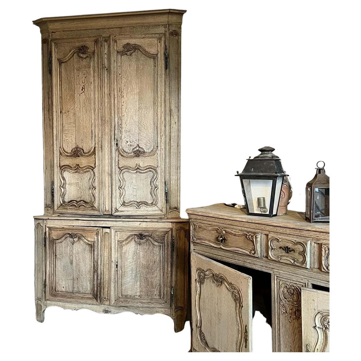 Louis XV Style Stripped Oak Corner Cabinet