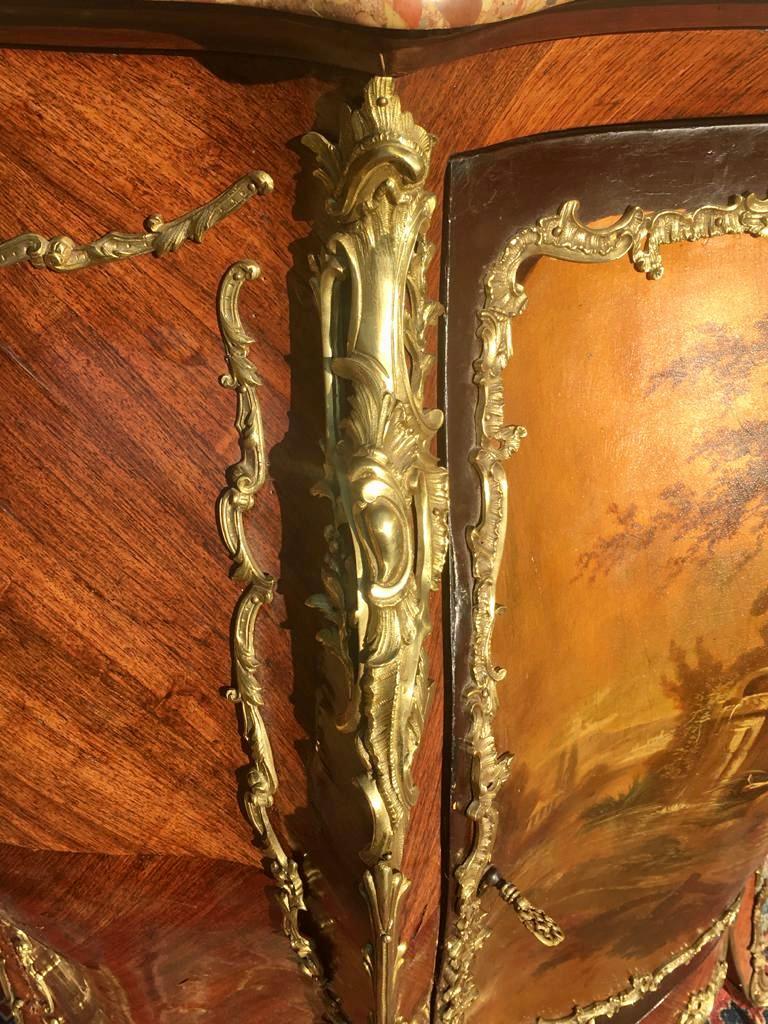 Louis XV Style Support Cabinet Domed Marquetry, Martin Varnish and Gilt Bronze For Sale 9