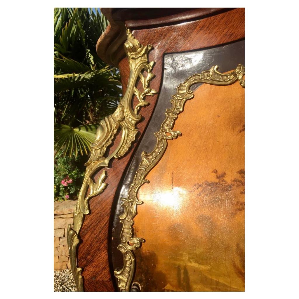 French Louis XV Style Support Cabinet Domed Marquetry, Martin Varnish and Gilt Bronze For Sale