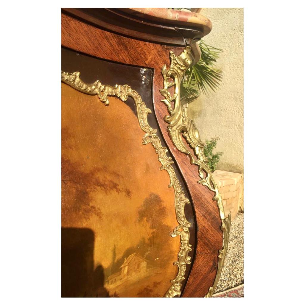 Louis XV Style Support Cabinet Domed Marquetry, Martin Varnish and Gilt Bronze In Good Condition For Sale In Beaune, FR