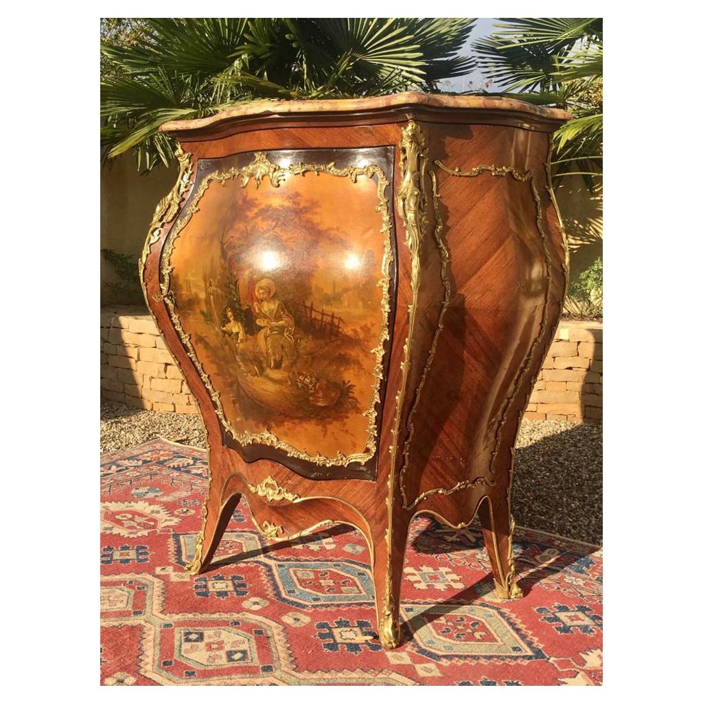 Louis XV Style Support Cabinet Domed Marquetry, Martin Varnish and Gilt Bronze For Sale 1