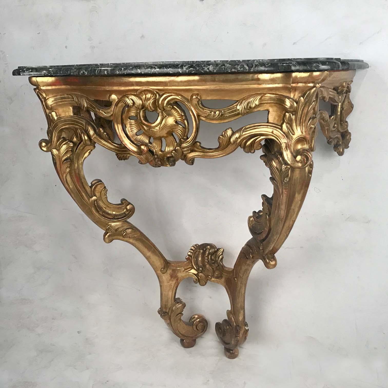 Gilt Louis XV Style Table a Console with Marble Top For Sale