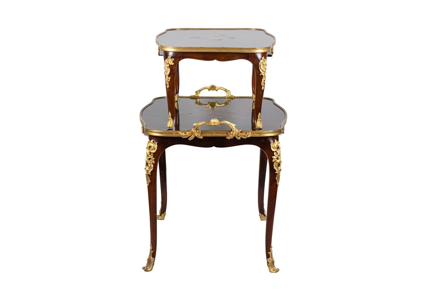 European Louis XV Style Tea Table in Mahogany with Two Trays, circa 1900 For Sale