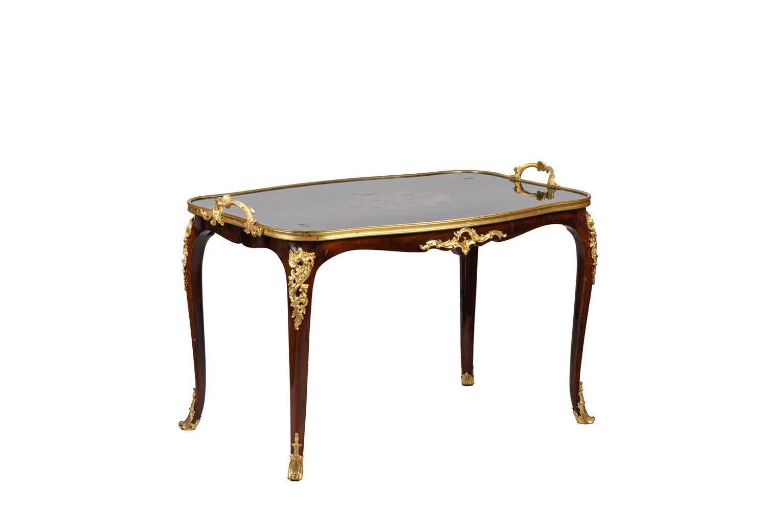 Early 20th Century Louis XV Style Tea Table in Mahogany with Two Trays, circa 1900 For Sale