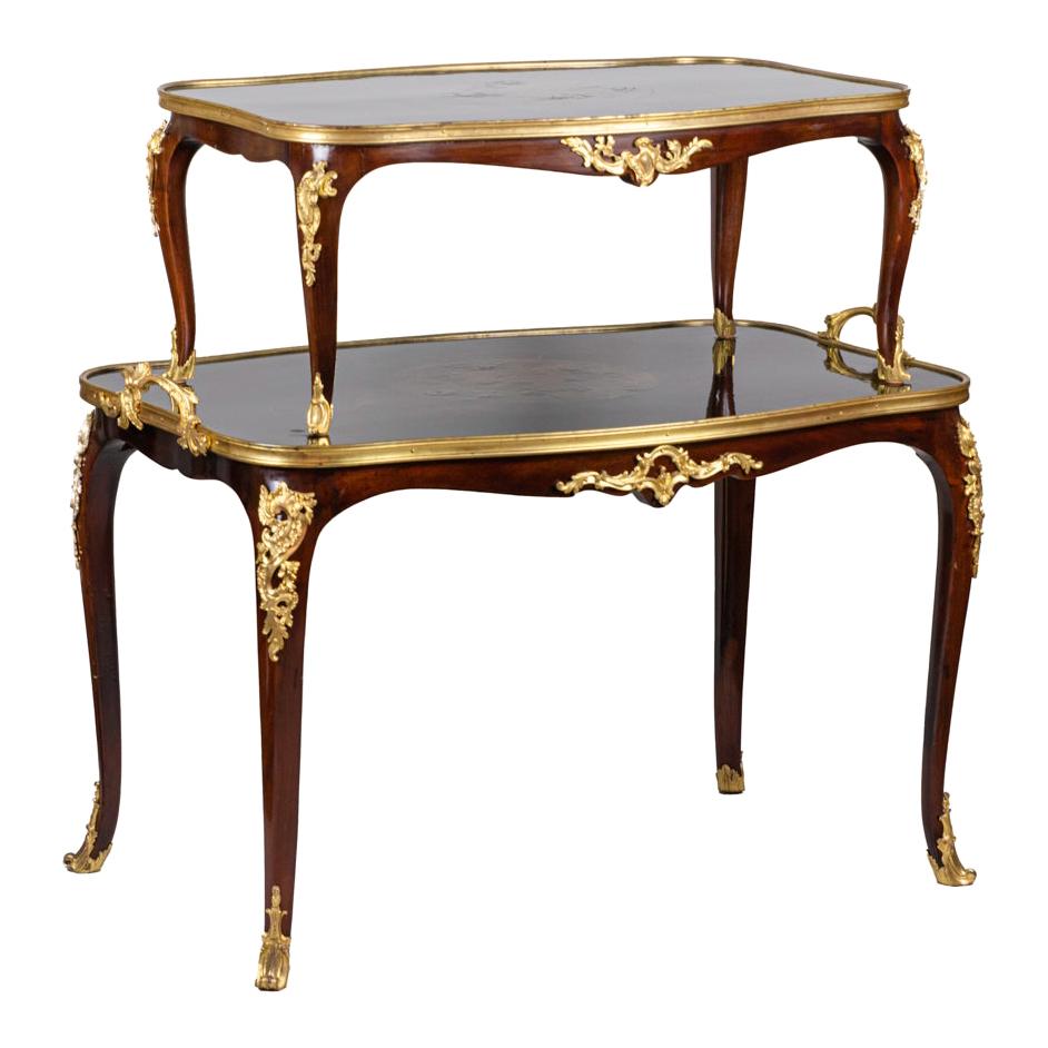 Louis XV Style Tea Table in Mahogany with Two Trays, circa 1900