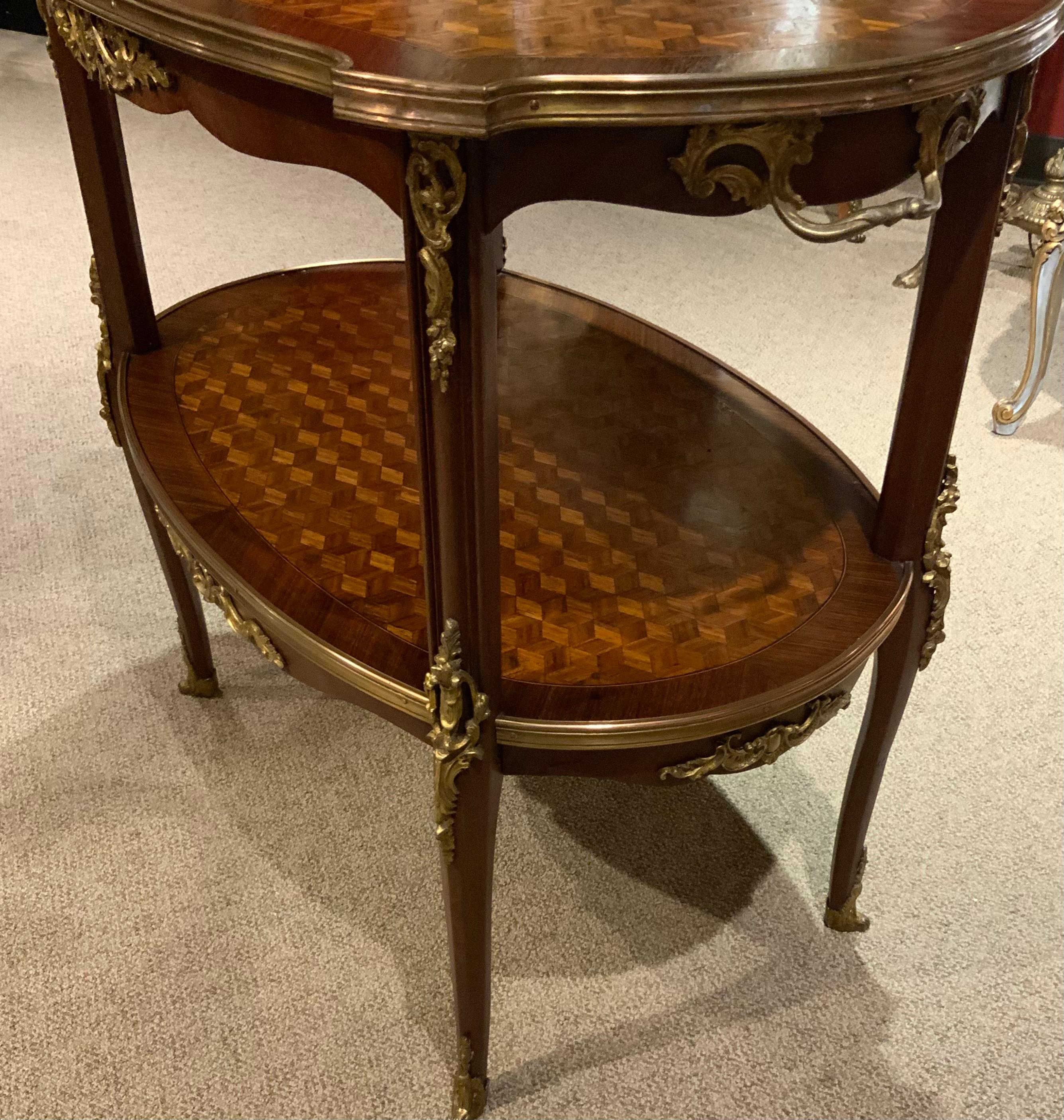 Louis XV Style Tea Table Two Tier with Parquetry Inlay 4