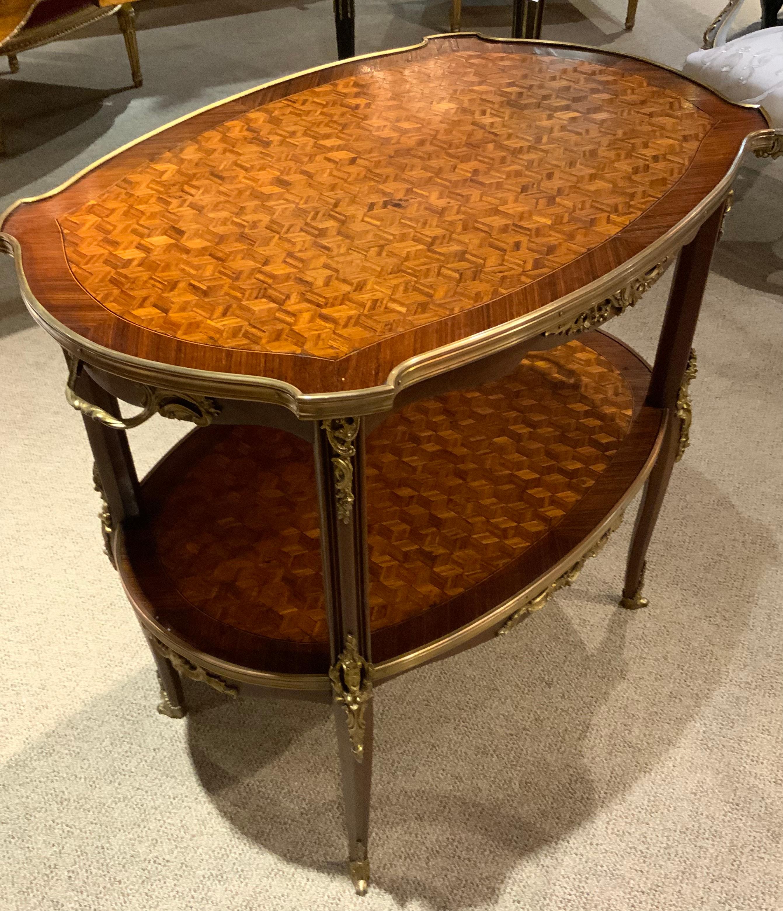 19th Century Louis XV Style Tea Table Two Tier with Parquetry Inlay