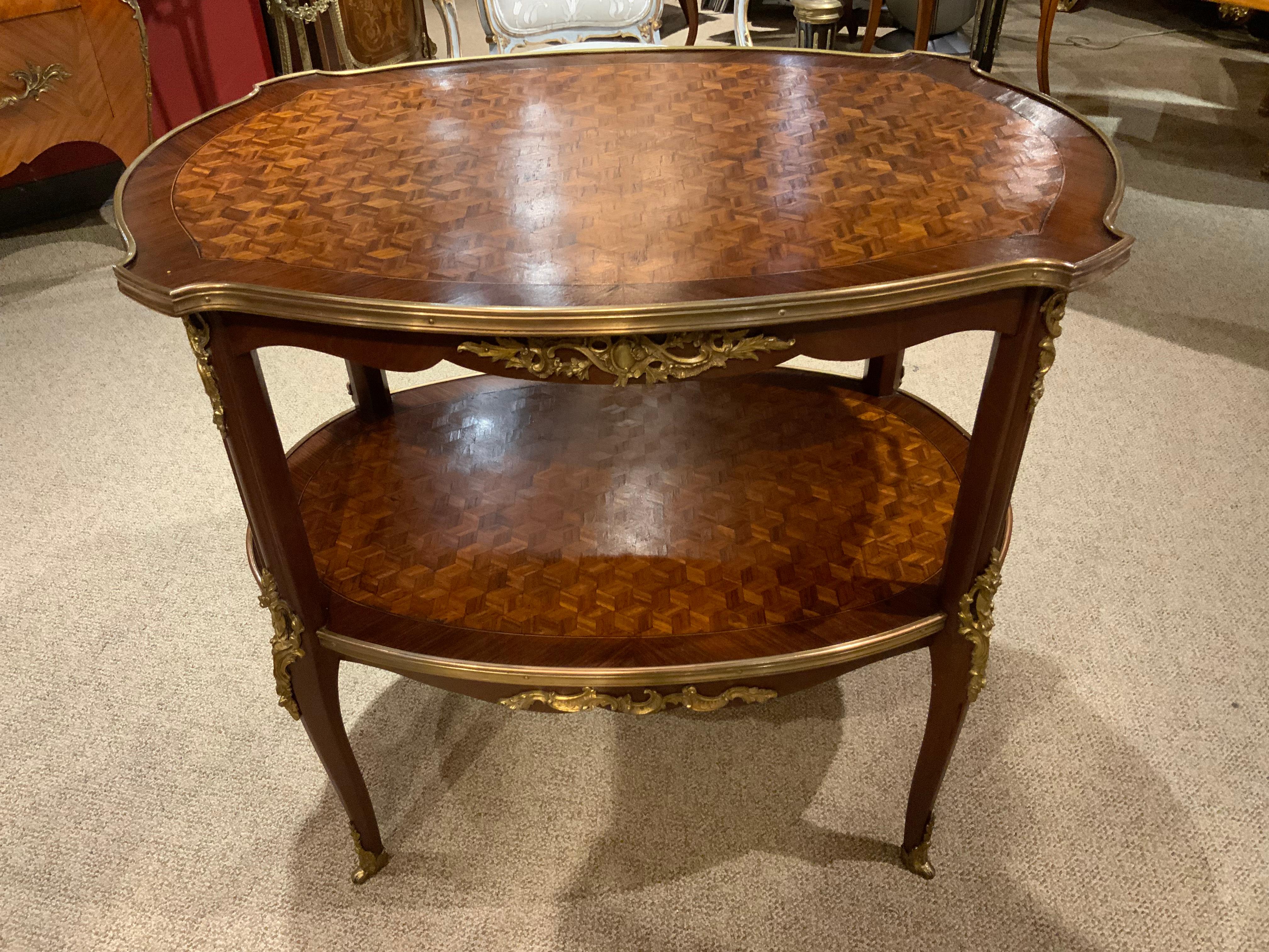 Louis XV Style Tea Table Two Tier with Parquetry Inlay 1