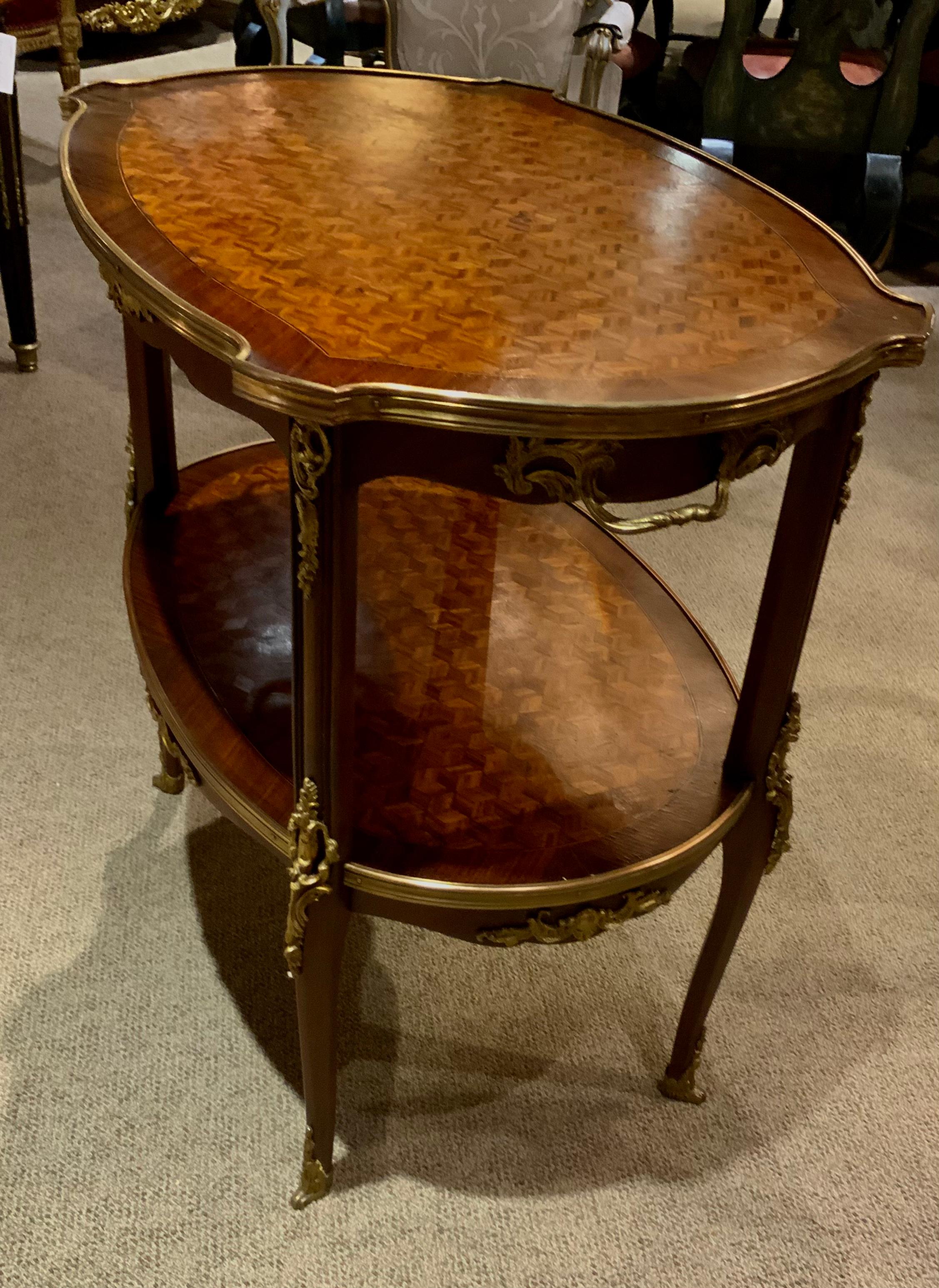 Louis XV Style Tea Table Two Tier with Parquetry Inlay 2