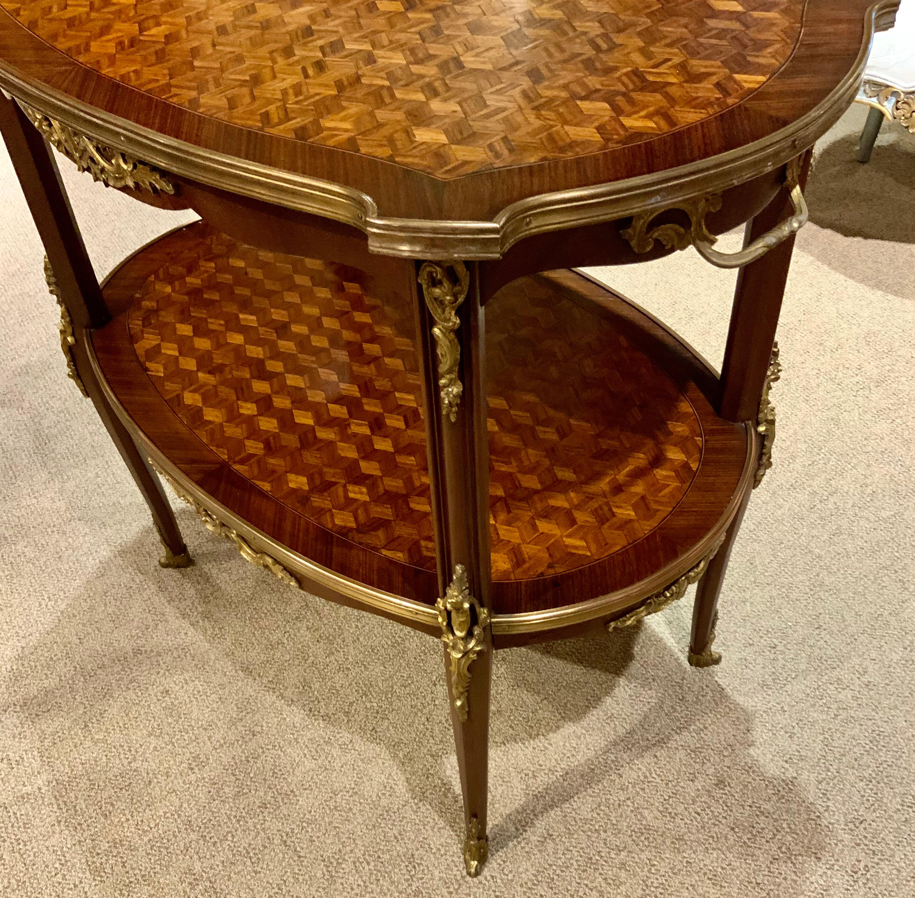 Louis XV Style Tea Table Two Tier with Parquetry Inlay 3