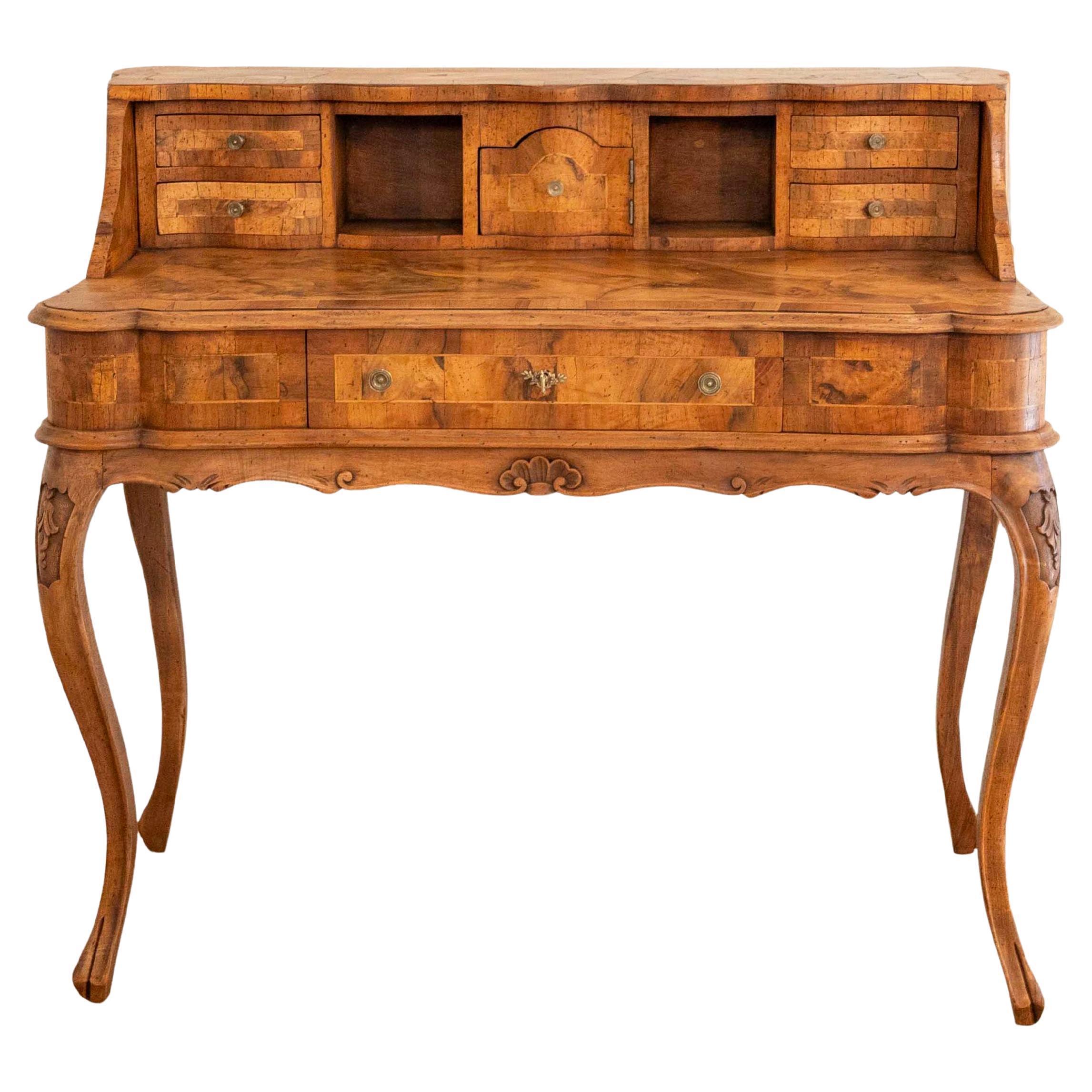 Louis XV Style Tiered Desk In Burr Walnut, 19th Century For Sale