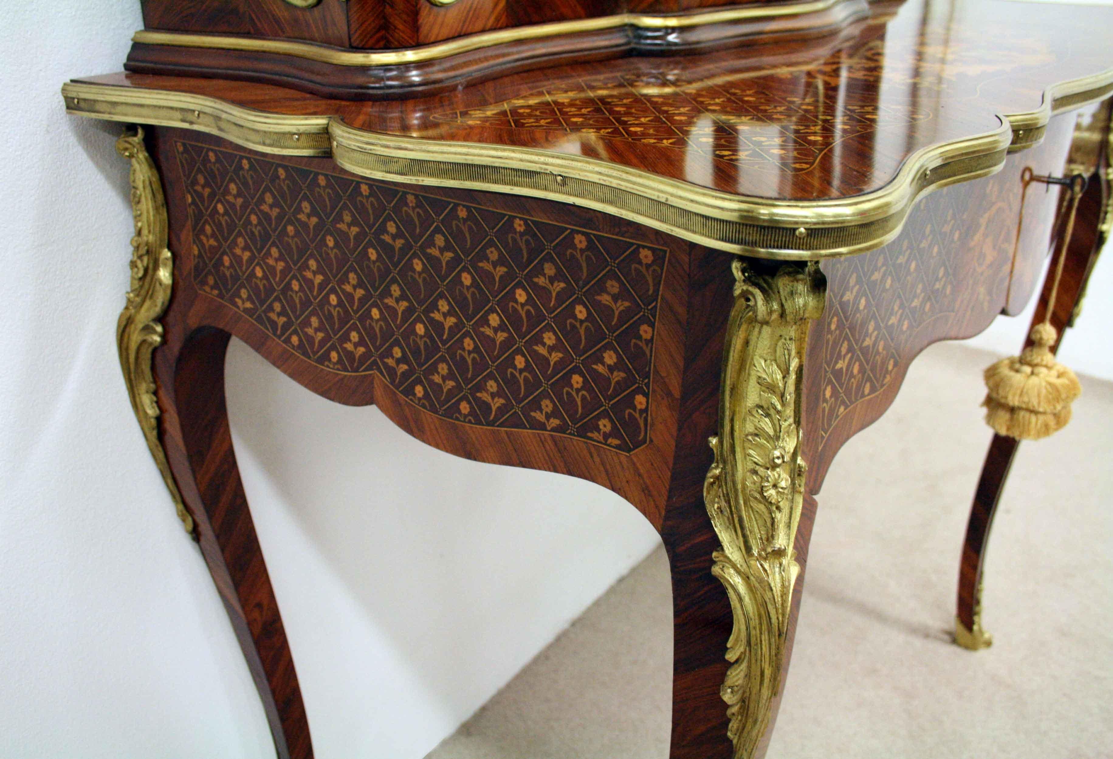 Louis XV Style Tulipwood, Kingwood and Marquetry Bonheur de Jour For Sale 5