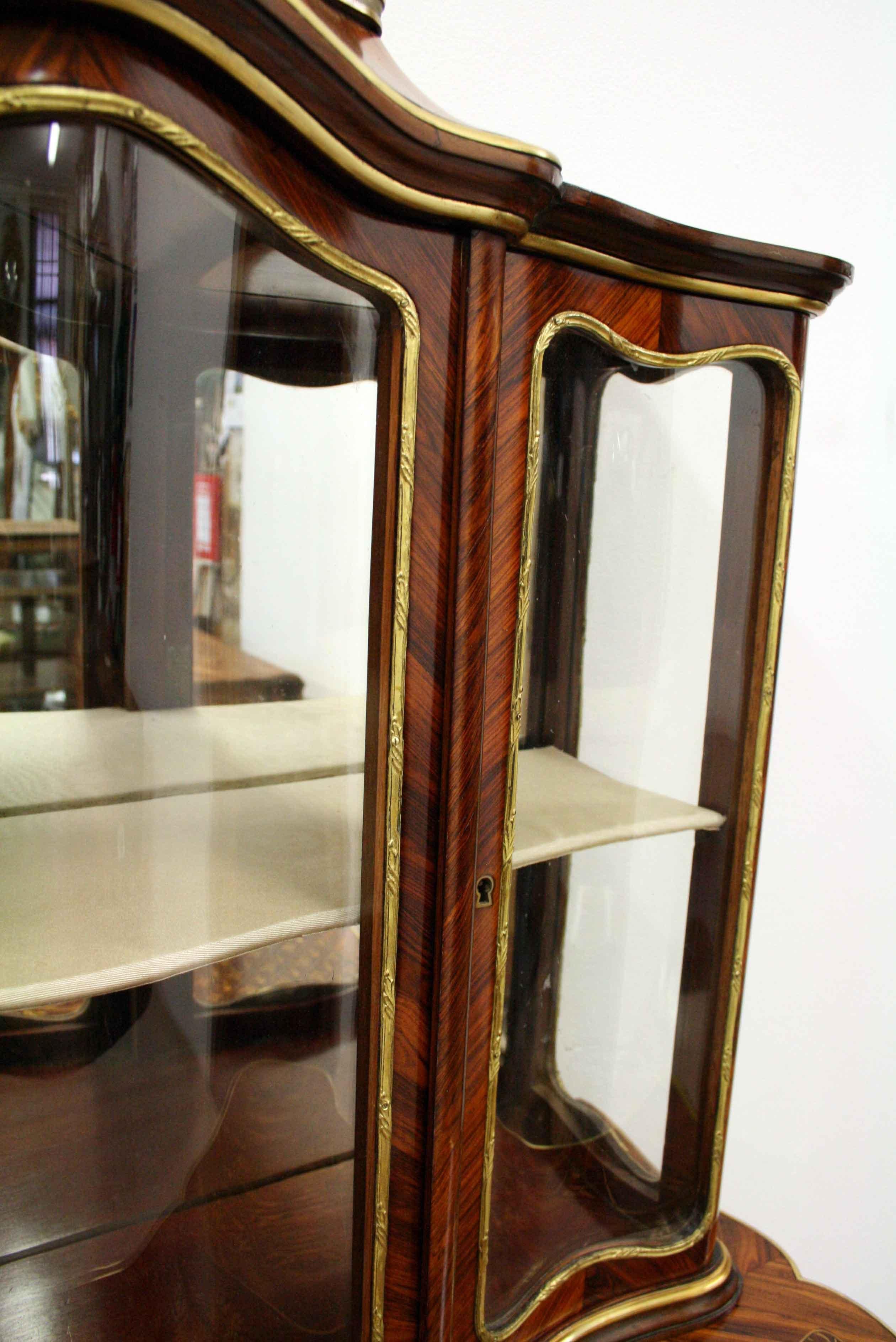 Marble Louis XV Style Tulipwood, Kingwood and Marquetry Bonheur de Jour For Sale