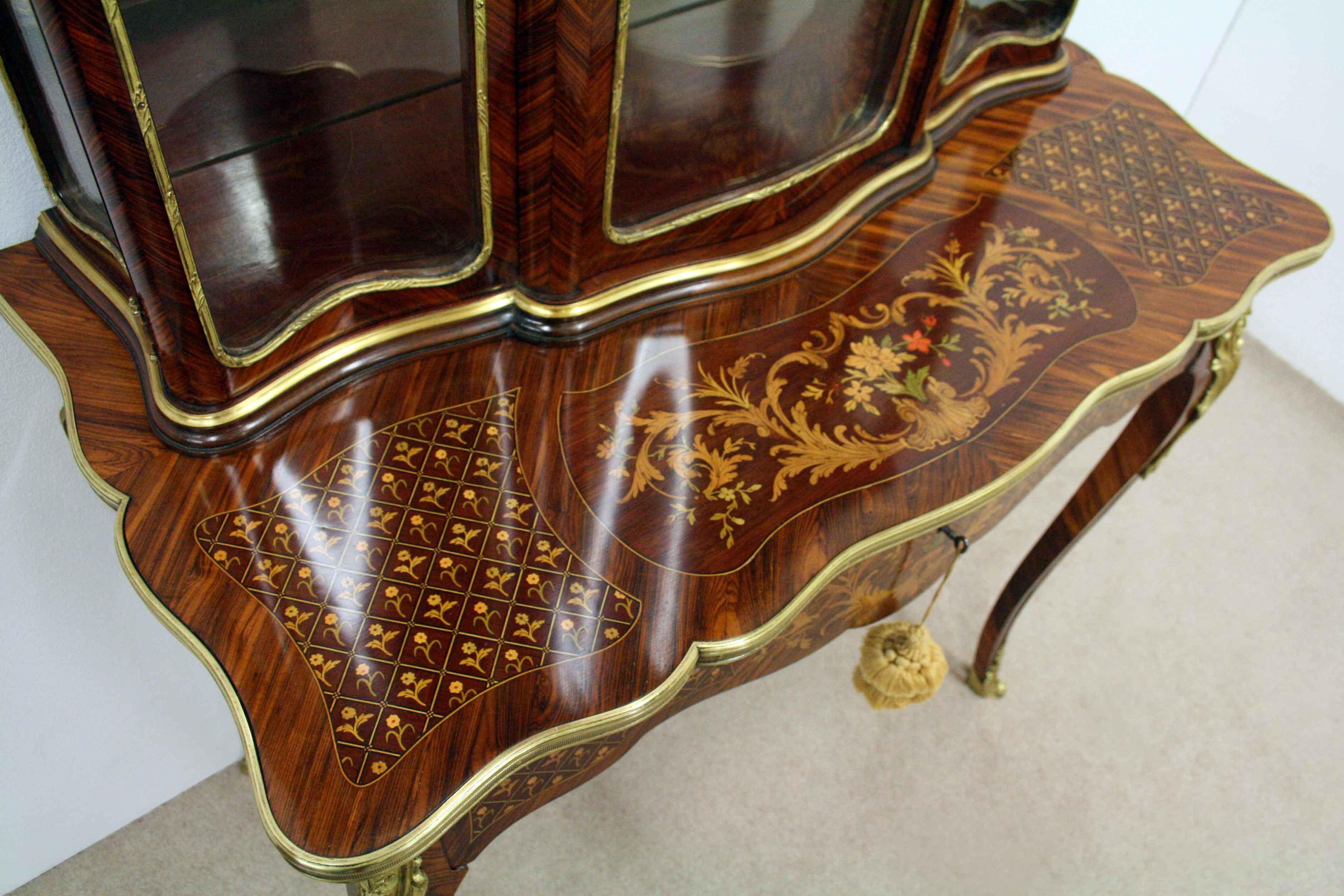 Louis XV Style Tulipwood, Kingwood and Marquetry Bonheur de Jour For Sale 3