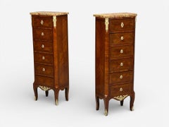 Louis XV Style, Tulipwood, Marquetry, Marble, Lingerie Chests, France, 1910s