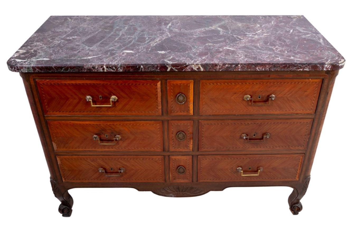 Louis XV Style Tulipwood Rouge Marble Top Commode In Good Condition For Sale In Astoria, NY