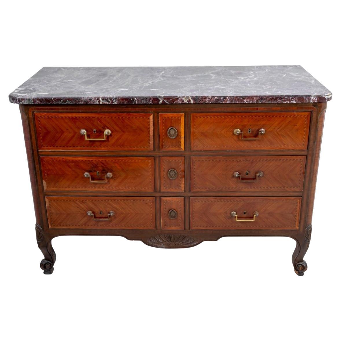 Louis XV Style Tulipwood Rouge Marble Top Commode