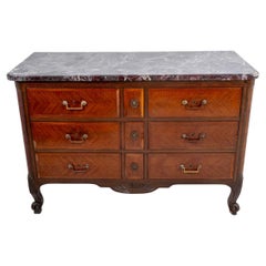 Cómoda de mármol rojo tulipwood estilo Luis XV