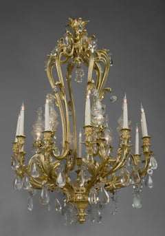 Louis XV Style Twelve-Light Rock Crystal and Gilt-Bronze Chandelier, circa 1850