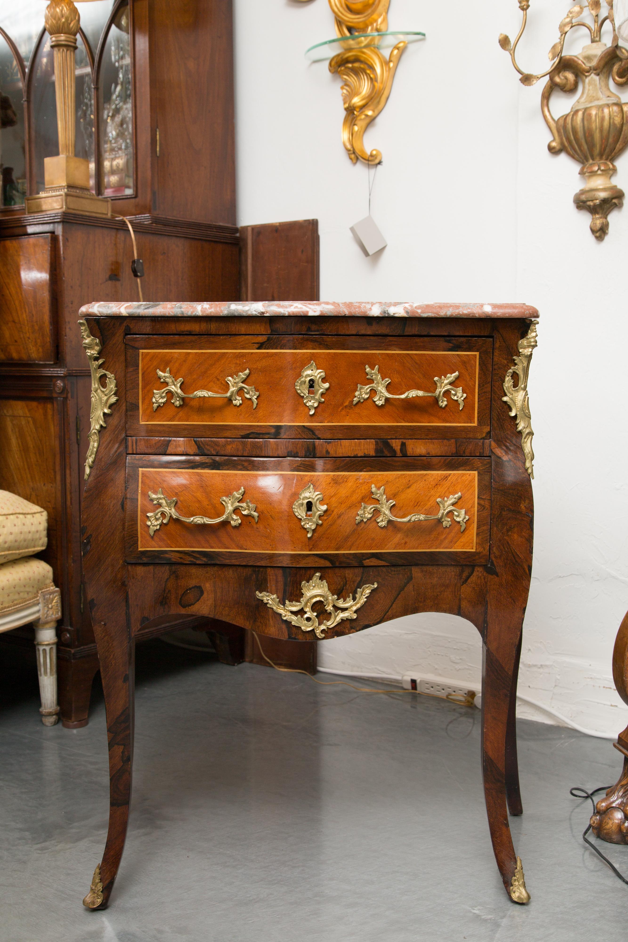 Louis XV Style Two-Drawer Commode with Marble Top, 20th Century For Sale 4